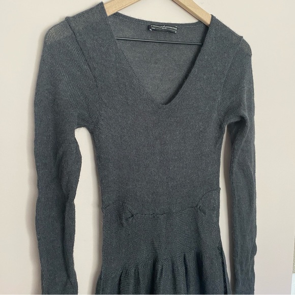 Peruvian Connection Dark Gray Long Sleeve Alpaca Knit Bubble Hem Dress - Picture 4 of 6